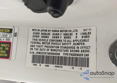 2011 Honda Insight Ex from USA, damaged, VIN JHMZE2H74BS004399